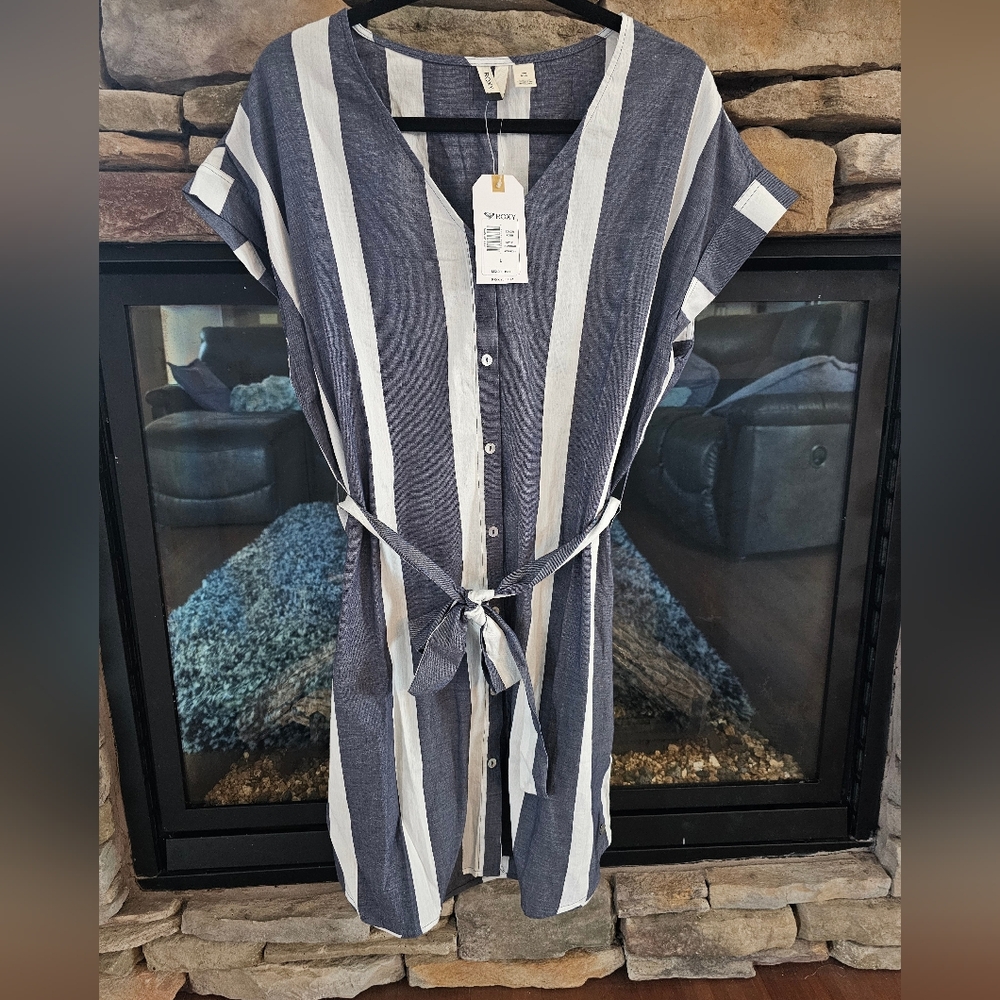 Roxy - blue and white striped dress - women's size large
